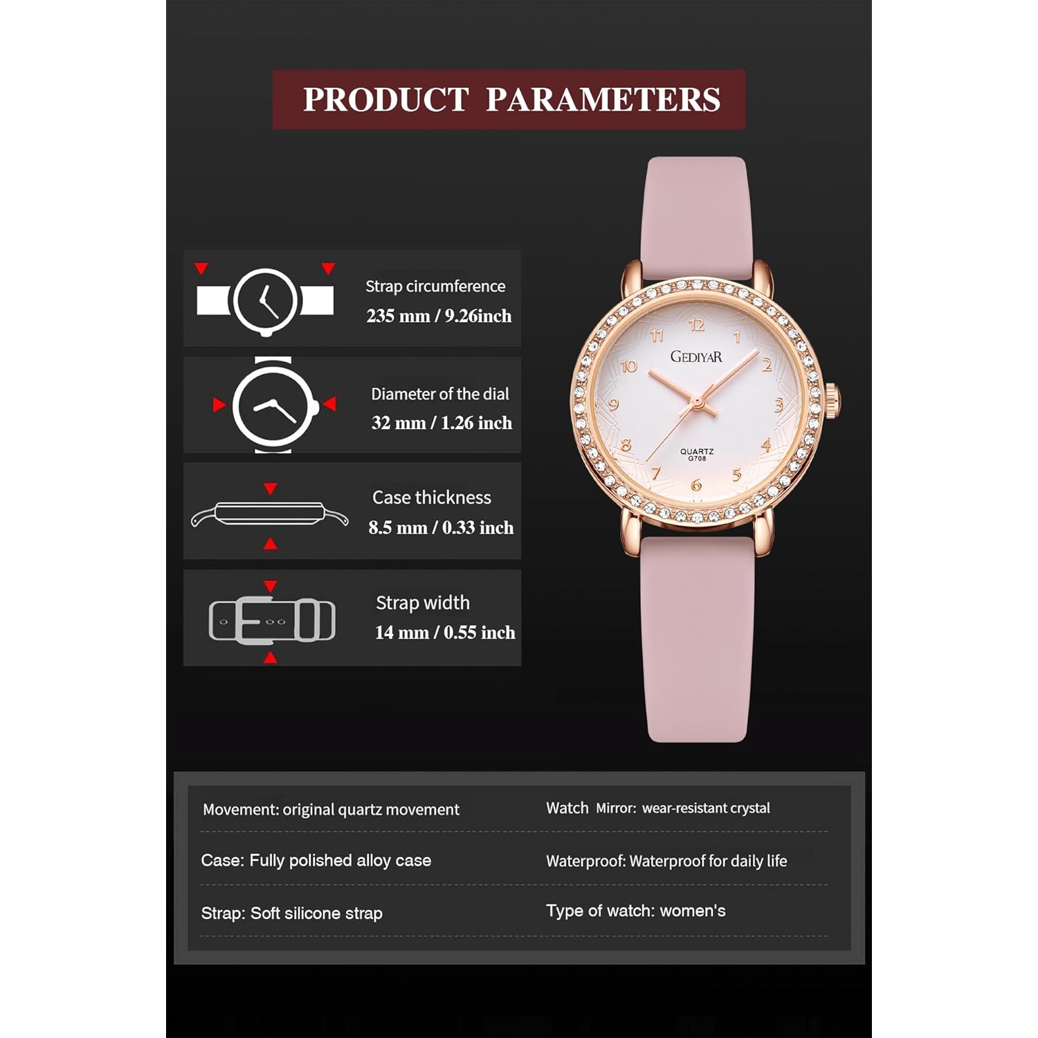Women's Quartz Watch, Crystal Rhinestone Bezel, Waterproof Analog Display, Ladies Variety Colors Silicon Jelly Casual Dress Wristwatch for Nurse
