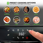 Nutrichef 5.8 Quart Air Fryer | 8-1 Preset Cook Modes | Transparent Fry Bowl for Best Cooking Results | Cook Shrimp, Steak, Fries, Wings, Chicken & More | Precise Temperature Control & Time | Grey