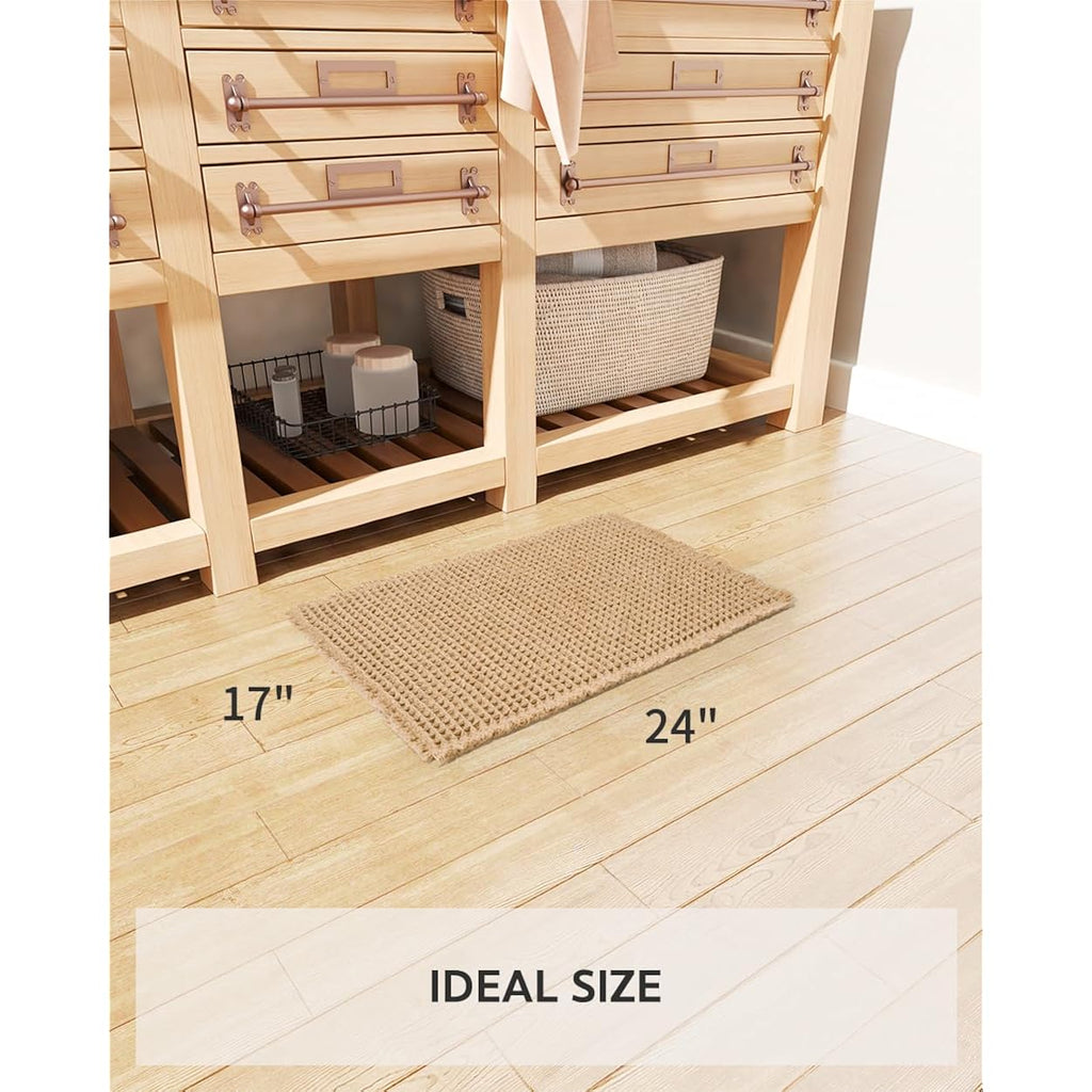 Waffle Bath Mat Rug, Super Absorbent Non Slip Bath Mats Ultra Soft Bathmat Machine Washable Bathroom Rugs With Tassels, Bath Rugs For Bathroom Floor Beside Tub, 17" X 24", Brown