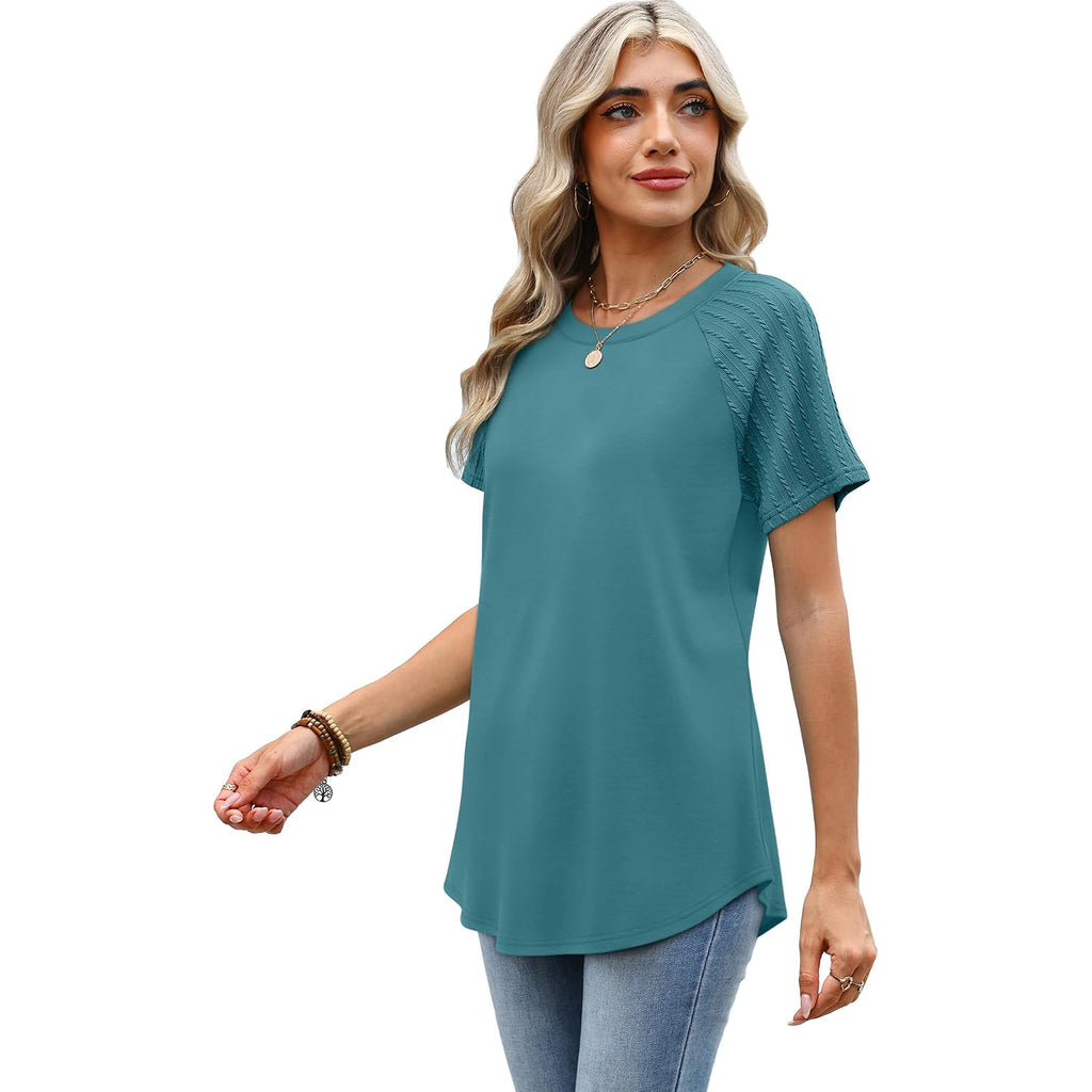 Wiholl Summer Tops For Women 2026 Trendy Short Sleeve Shirts Crew Neck Tops Curved Hem Fashion Clothing