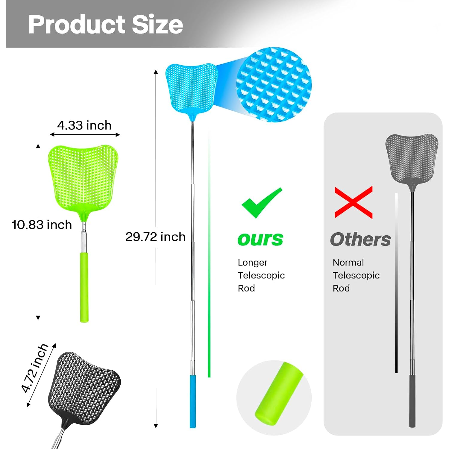 Telescopic Fly Swatter, Begonia Fly Swatter For Indoors,Manual Plastic Flyswatter Heavy Duty With Stainless Steel Telescopic Handle (3 Pack)