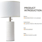20" Modern Ceramic Table Lamps For Bedroom Set Of 2, Small Table Lamps For Night Stands, Living Room, Home Office And Hallways, White
