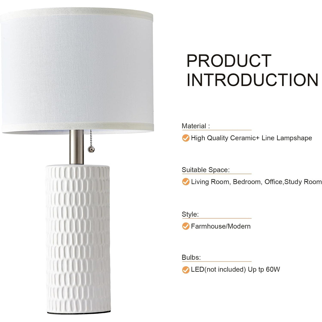 20" Modern Ceramic Table Lamps For Bedroom Set Of 2, Small Table Lamps For Night Stands, Living Room, Home Office And Hallways, White