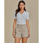 Shorts for Women High Waisted Dressy Casual Summer Elastic Waist Comfy Rolled Hem Stretch Twill Pocket Shorts