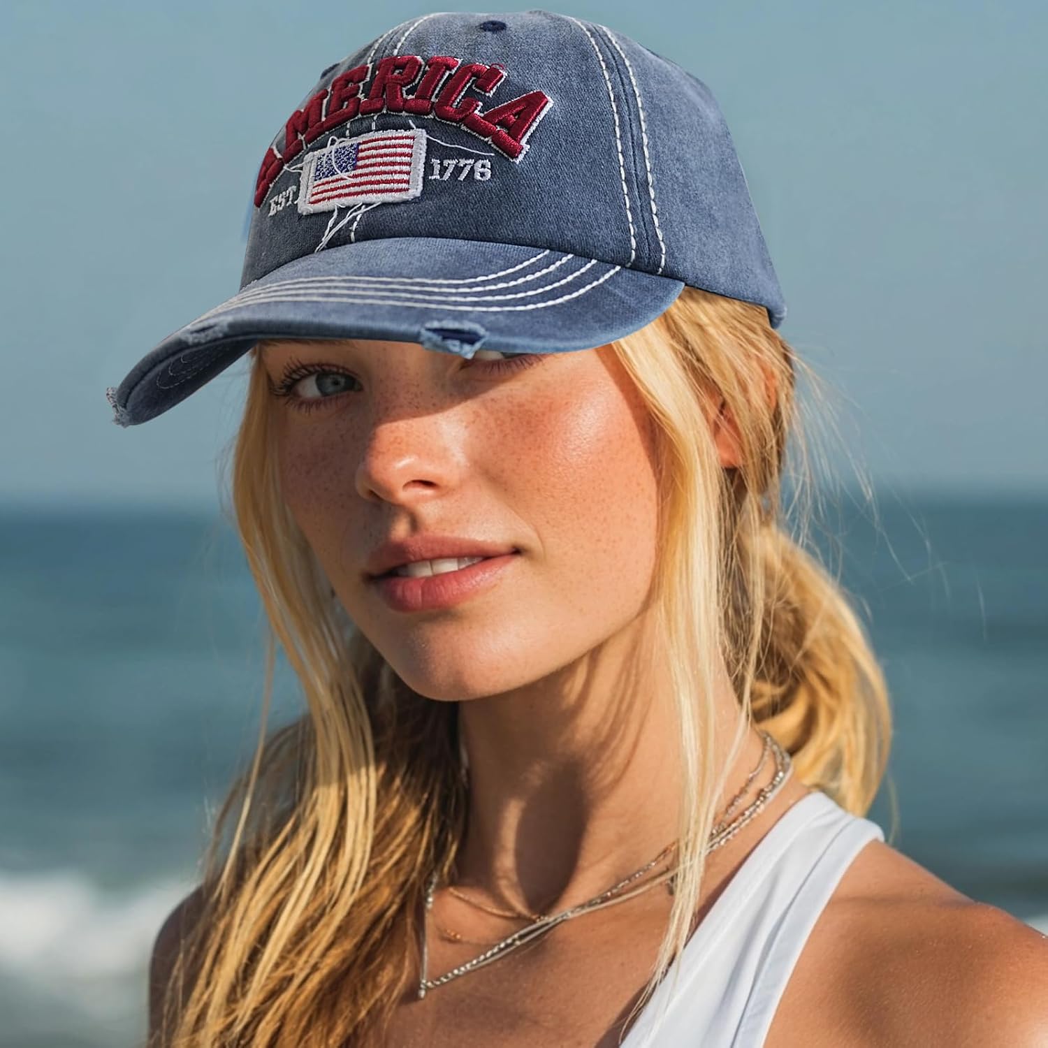 USA Hat American Flag Baseball Cap Mesh Trucker Adjustable Breathable 4th of July Accessories for Men Women Gifts American Flag - Blue