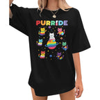 Womens LGBTQ Purride Cat Shirts - Love Pride Ally Equality Rainbow Flag Animal Lovers Graphic Tee Tops Black