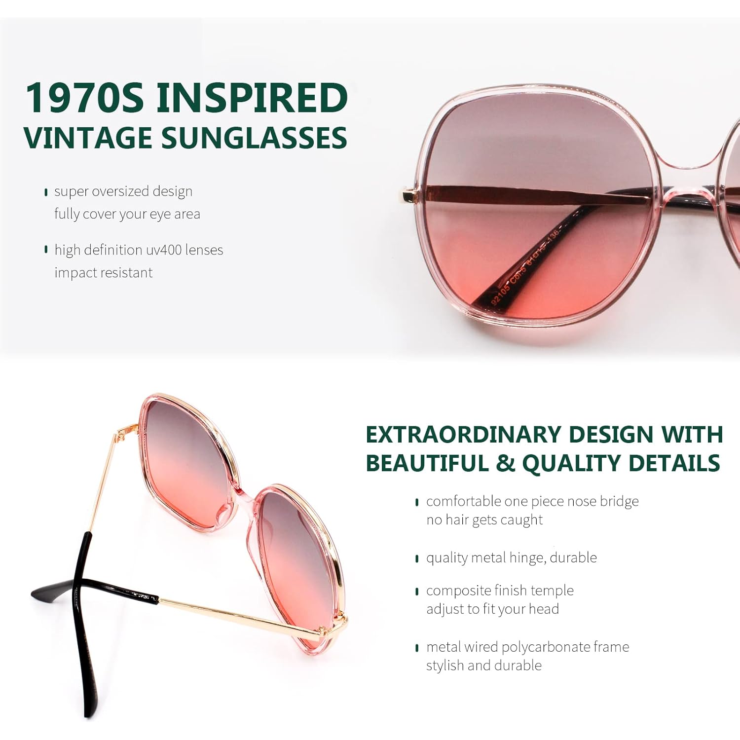 Freckles Mark 70s Super Oversize Square Sunglasses for Women Vintage Rectangular Plastic Frame