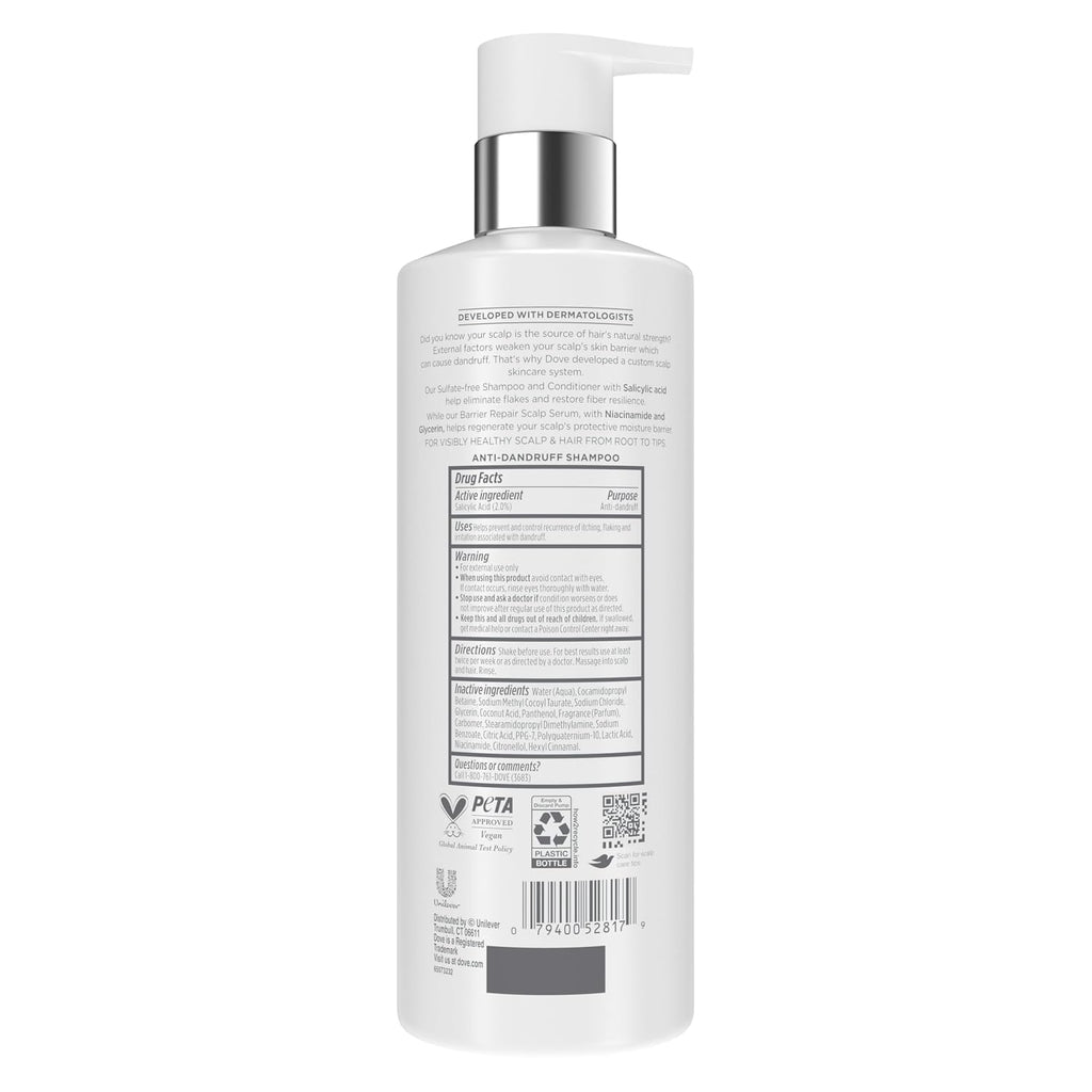 Dove Derma Scalp Dandruff Relief Shampoo 1 Ct With Salicylic Acid, Sulfates And Niacinamide For Removing Flakes & Boosting Hair Resilience 16 Fl Oz