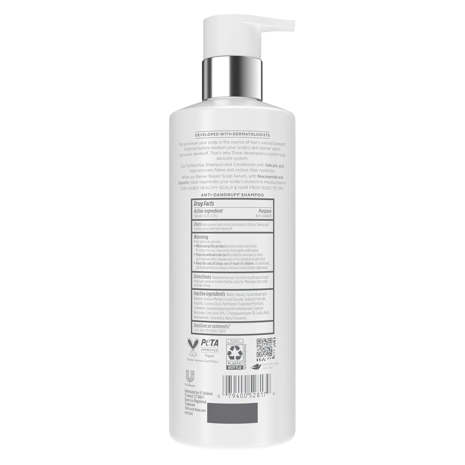 Dove Derma Scalp Dandruff Relief Shampoo 1 Ct With Salicylic Acid, Sulfates And Niacinamide For Removing Flakes & Boosting Hair Resilience 16 Fl Oz