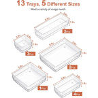 Smartake 13-Piece Drawer Organizer With Non-Slip Silicone Pads, 5-Size Desk Drawer Organizer Trays Storage Tray For Makeup, Jewelries, Utensils In Bedroom Dresser, Office And Kitchen (Clear)