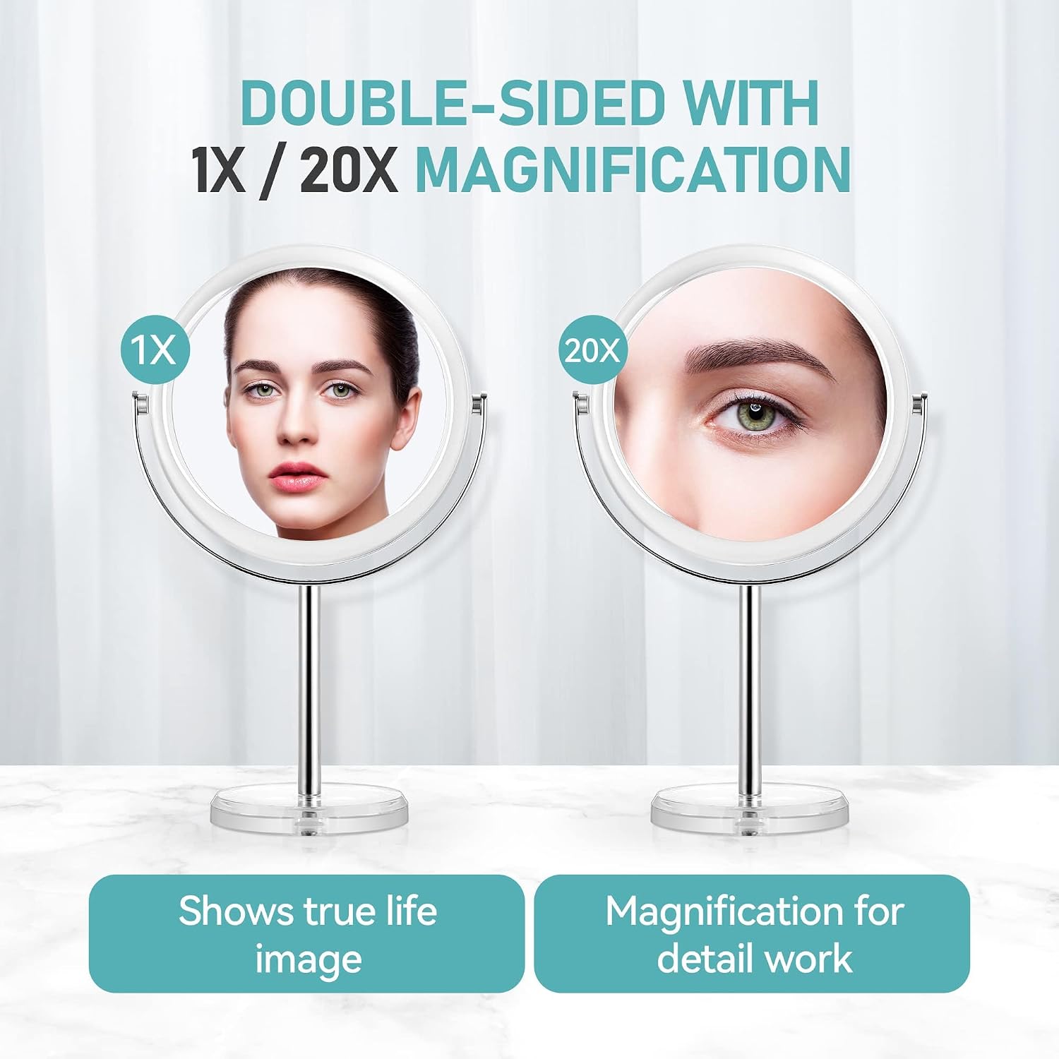 Miyadiva 20X Magnifying Makeup Mirror,Double Sided 1X & 20X Magnifying Mirror With Stand,Tabletop Magnified Vanity Mirror With 360°Rotation For Bathroom Or Bedroom 7.8 Inch