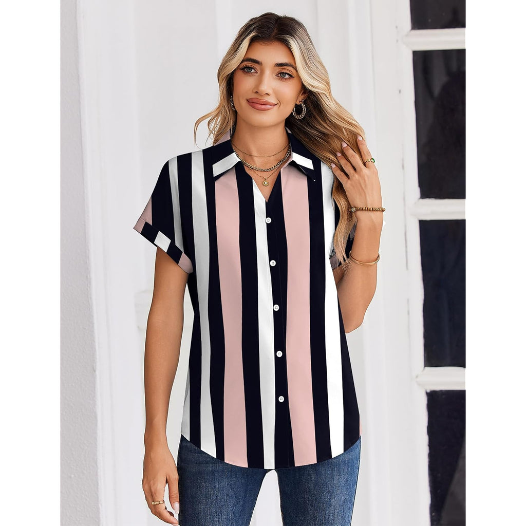 Zeagoo Womens Tops Short Sleeve Shirts Button Down Casual Blouses V Neck Outfits Summer Spring Clothes 2026
