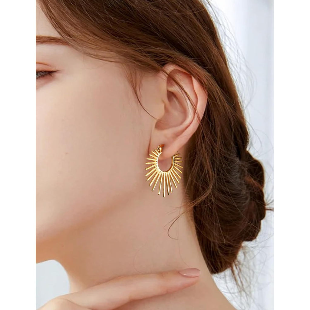 Statement Gold Earrings for Women - 18K Real Gold Plated Trendy Hoop Earrings Non Tarnish Hypoallergenic Gold Jewelry for Womens Fashion Big Earings for Woman