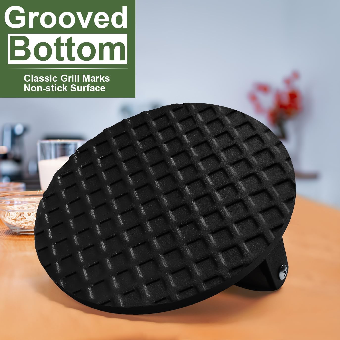 Ewfen Burger Press, 7" Round Heavy-Duty Cast Iron Smash Bacon Press Meat Steak With Wood Handle For Griddle, Sandwich, Nonstick Pan