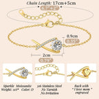 ANDSO Mothers Day Gifts for Mom, 2 Carat Moissanite Infinity Bracelets for women, 14K gold Plated, Engraved I Love Mom, Elegant Jewelry for Woman Wife Girlfriend Her