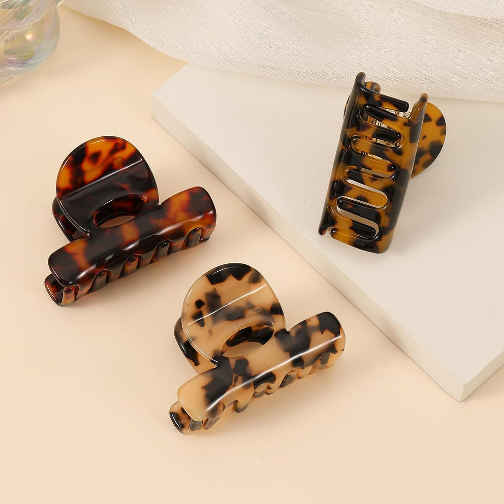 3 Pcs Small Hair Clips For Women, 2.4 Inch Medium Durable Acetate Tortoise Shell Claw Clips For Thin Fine Hair Half Up Styling, Leopard Print Cute Hair Claw Clips Hair Accessories For Girls Gift