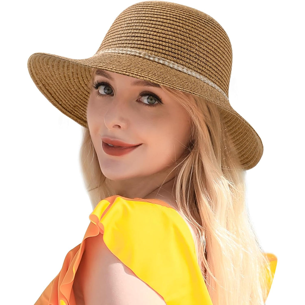 Beach Sun Straw Hats For Women, Upf 50+ Uv Sun Protection Wide Brim Summer Straw Hat Foldable Packable Roll Up Cap