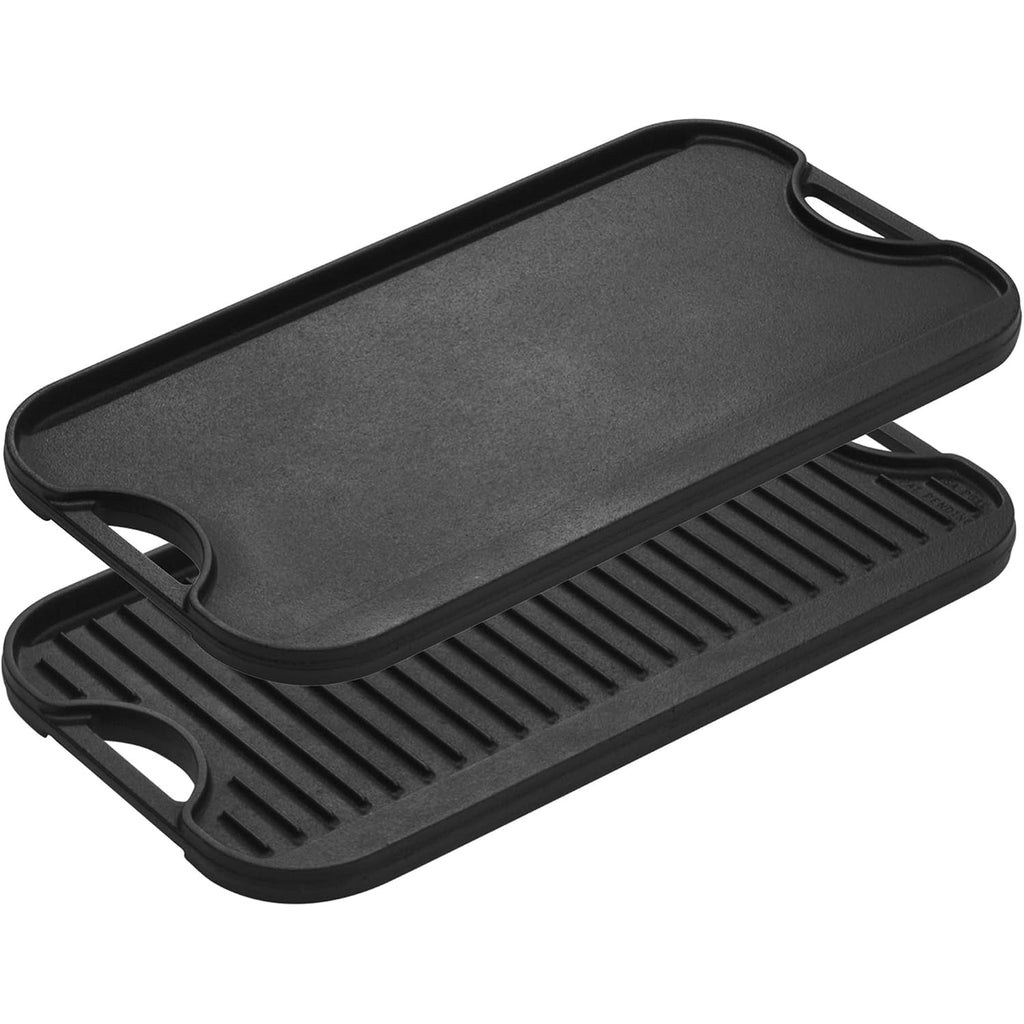 Lodge Pro-Grid Reversible Grill/Griddle - 20 Inches X 10.5 Inches - Dual-Sided Cast Iron Griddle - Double Burner Grill - Even Heat Distribution - Pfas-Free Non-Toxic Cookware