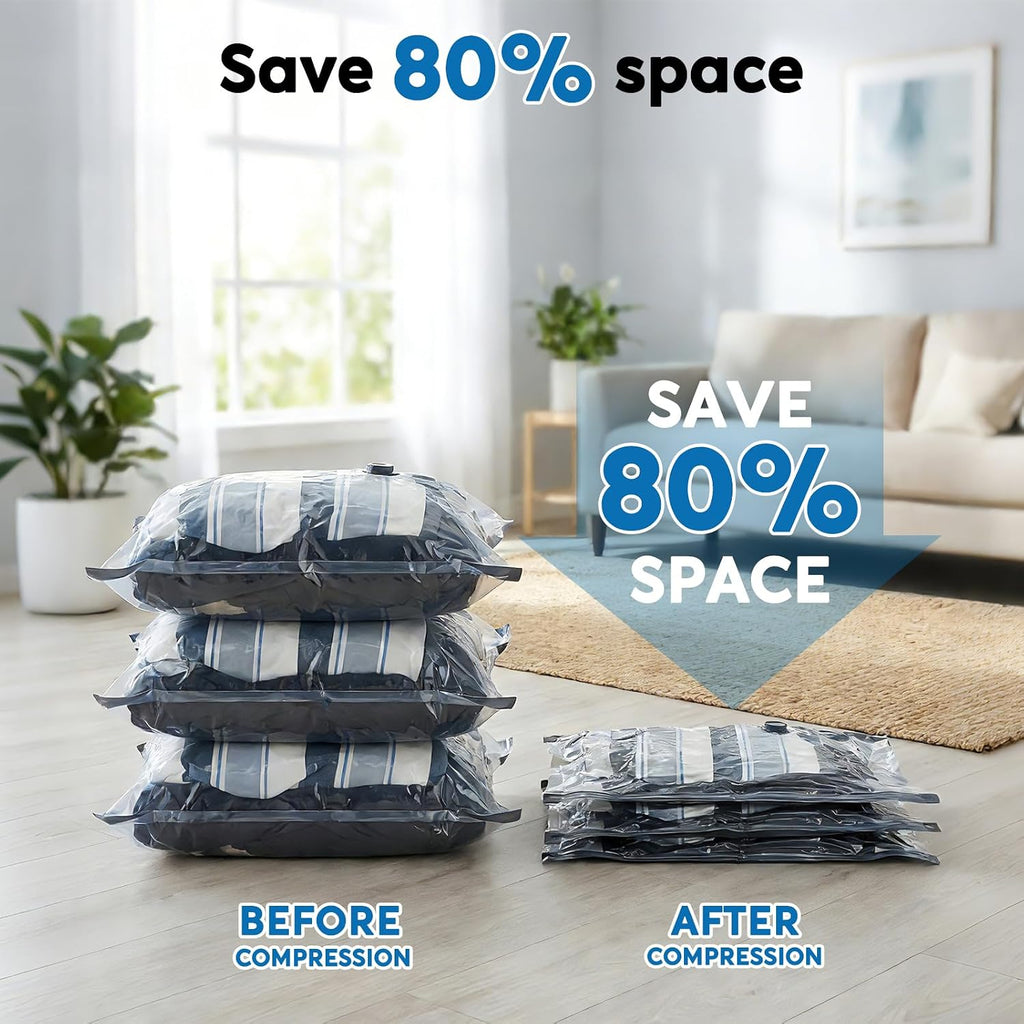 Vacuum Seal Bags For Clothing Travel With -60000Pa Led Pump, 15 Pack Travel Cordless Vacuums Bag Set With Pump In 3 Combo Sizes. Vacuums Storage Bags For Clothes (15 Combo)