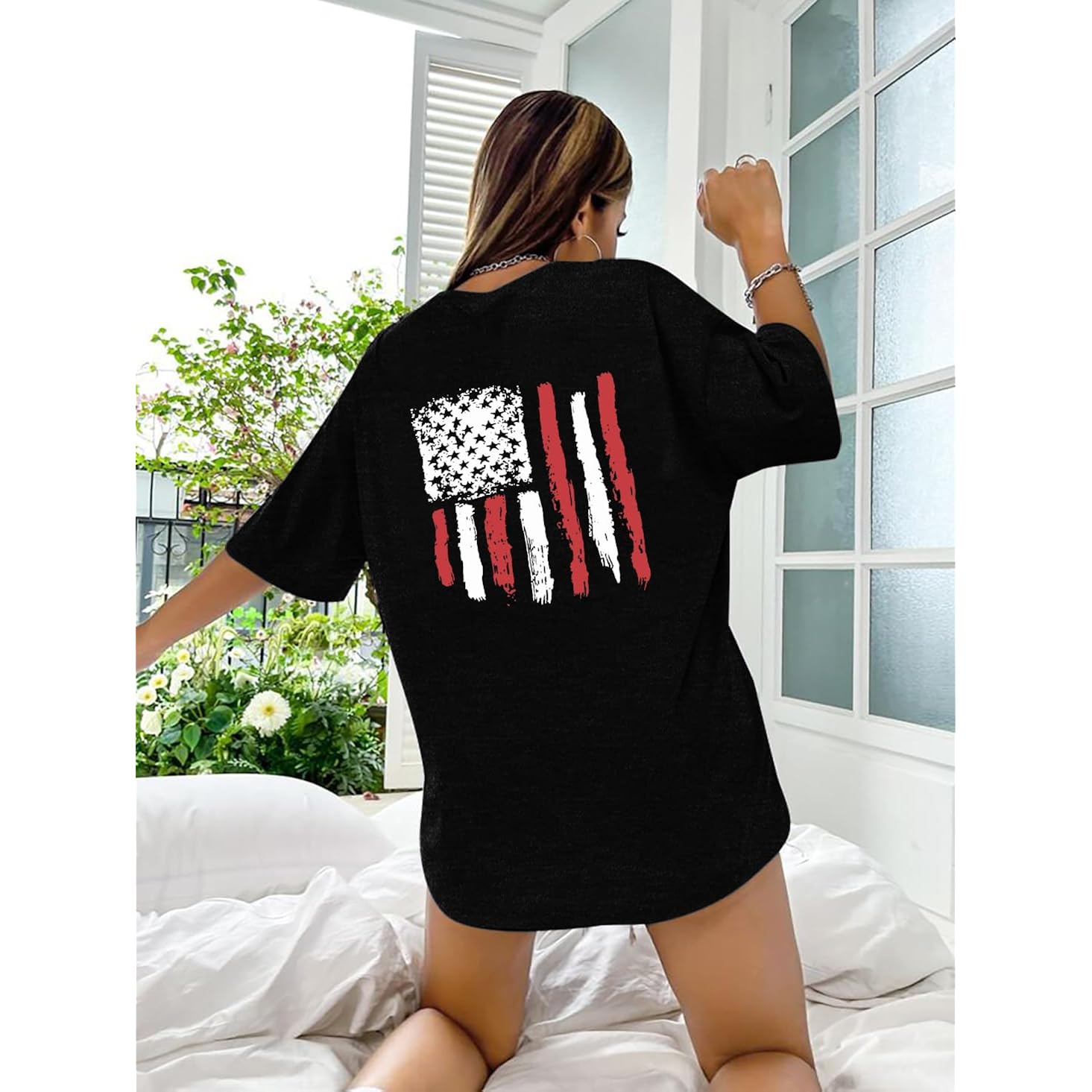 Red White and Blue Shirts for Women 4th of July Shirts Oversized USA American Flag Shirt Patriotic Short Sleeve Tee Tops
