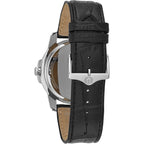 Bulova Men'S Precisionist 3-Hand Calendar In Stainless Steel With Black Leather Strap And Black Patterned Dial Style: 96B158