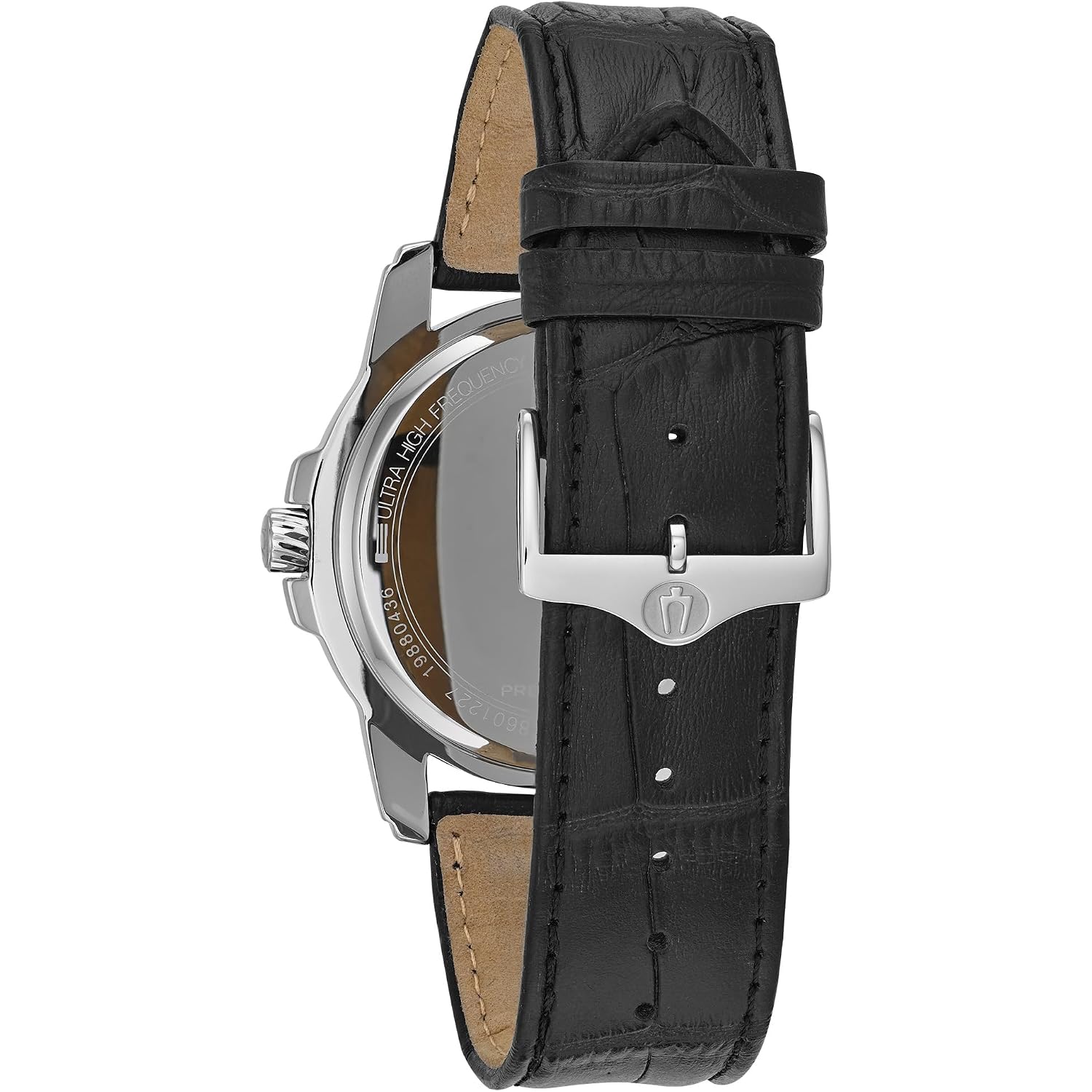Bulova Men'S Precisionist 3-Hand Calendar In Stainless Steel With Black Leather Strap And Black Patterned Dial Style: 96B158