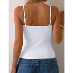 PrettyGuide Women Cotton Cami Tops Built-in Shelf Bra Unpadded Square Neck Crop Tank Top Fitted Basic Camisole Going Out Tees