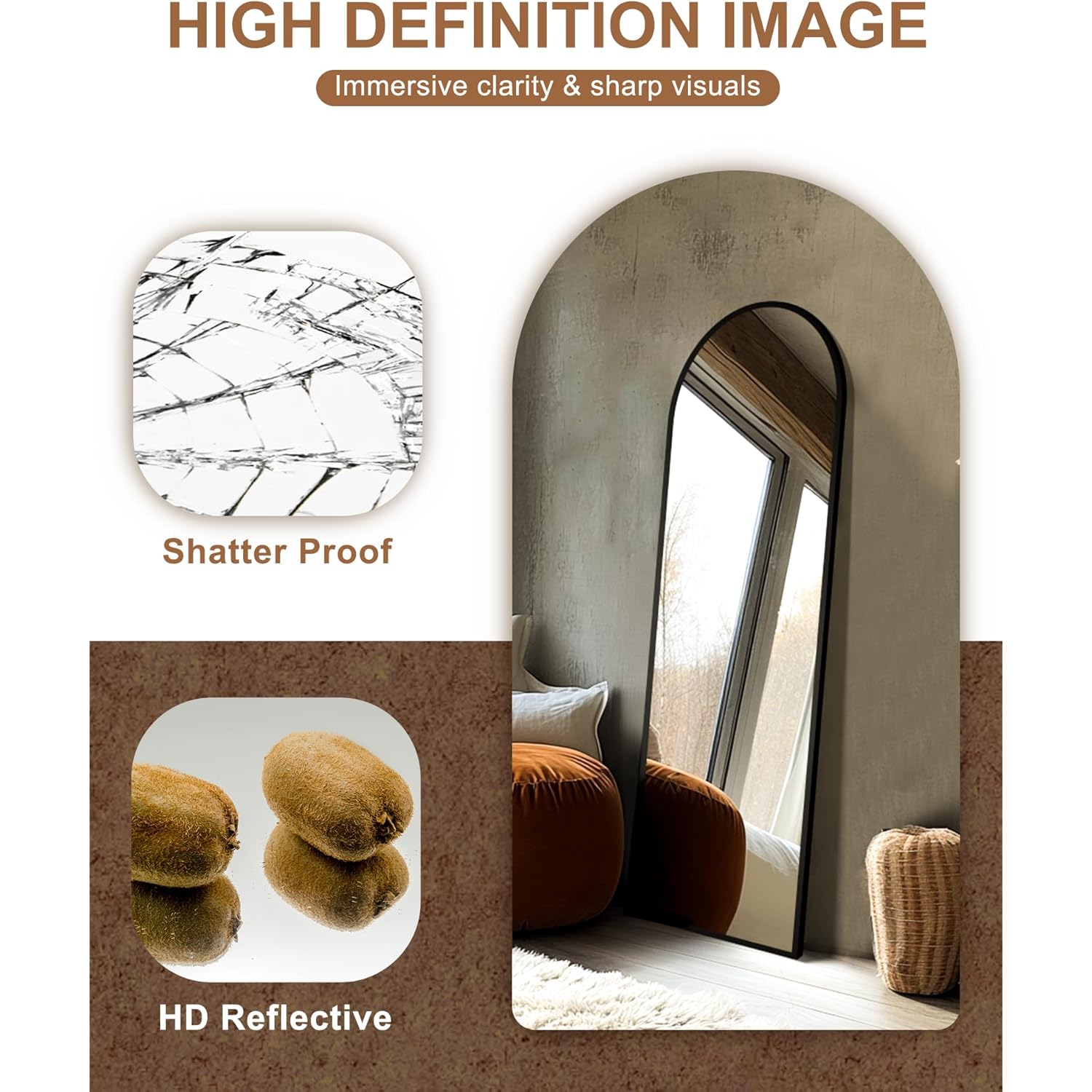 Delma Arched Mirror Full Length,Standing Mirror Full Body,Large Floor with Stand for Wall Entryway Door Bedroom Bathroom Living Room
