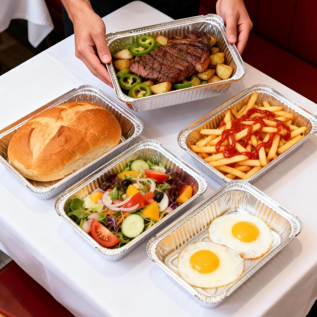 Aluminum Pans with Lids (60 Pack, 8.5"×6") 2.25 LB Capacity Foil Pans with Lids - 60 Pans and 60 Cardboard Covers - Disposable Food Containers Tin Foil Pans for Baking, Meal Prep,Storage and Freezer