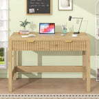 Fluted Computer Desk With 2 Drawers, 39 Inch Small Computer Desk With Storage, Compact Writing Study Desk For Small Spaces