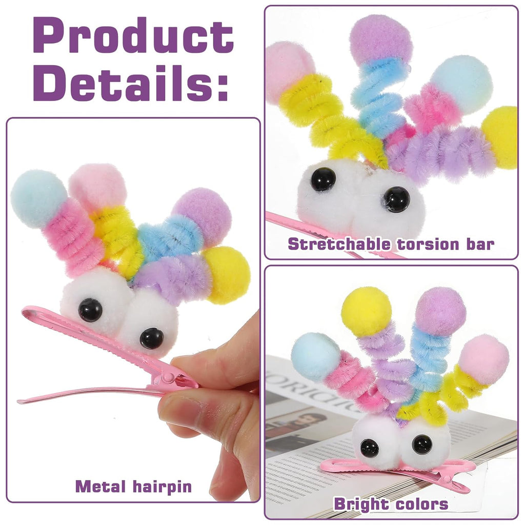 4 Pcs Fluffy Pom Poms Hair Clips Funny Plush Duckbill Hairpins Hair Barrettes Kawaii Cartoon Clips Non Slip Crazy Hair Day Accessories for Long Short Hairs Party Styling