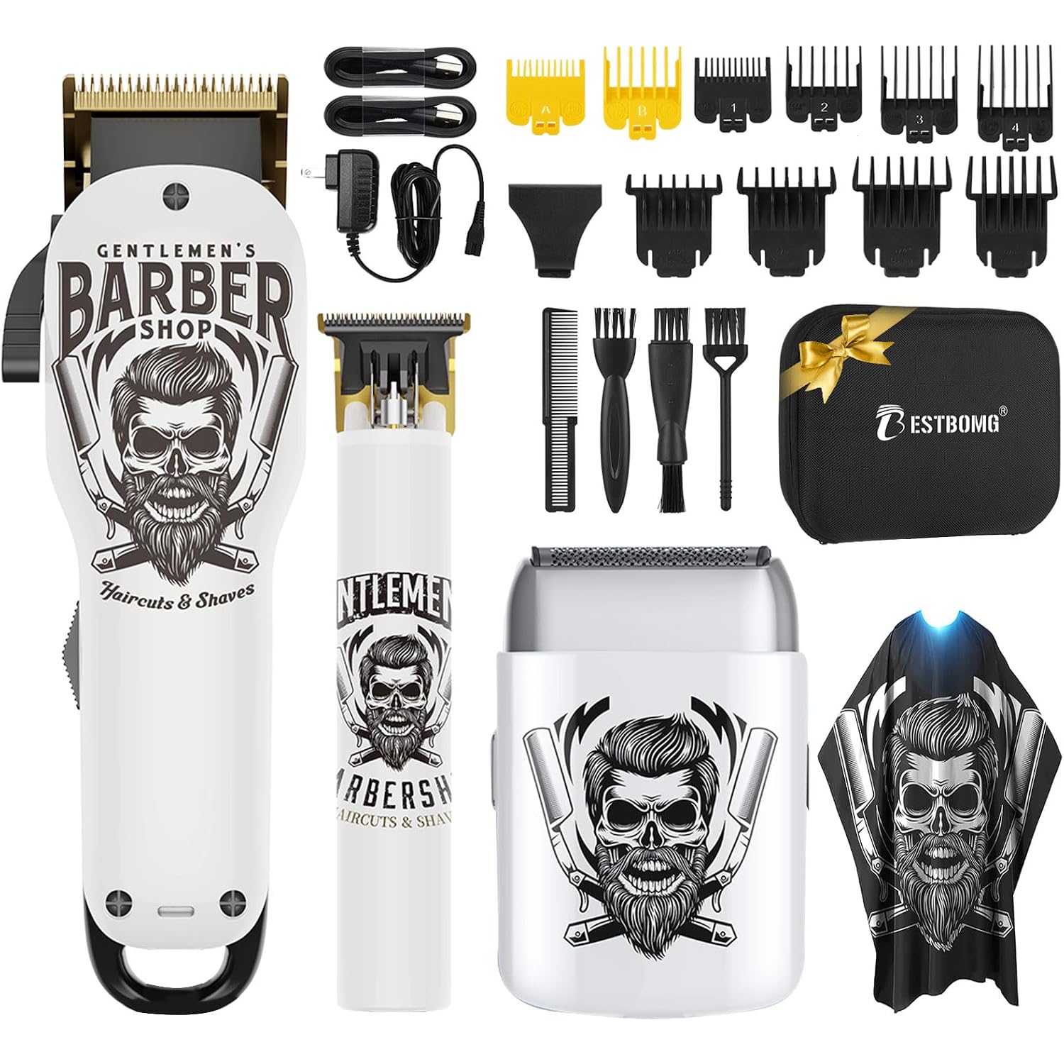 Bestbomg® Hair Clippers For Men Professional, Hair Clipper, Beard Trimmer & Electric Shaver Kit, Zero-Gapped T-Blade Barber Grooming Kit, Led Display, Rechargeable, Gifts For Men