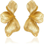 OGD Chunky Gold Statement Earrings For Women Trendy Gold Plated Sectored Flower Leaf Angel Wing Earrings Large Stud Jewlery Hypoallergenic