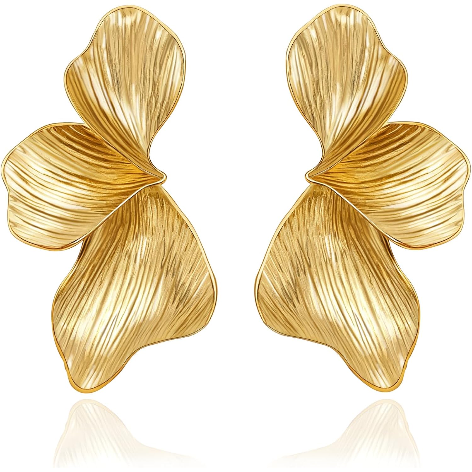 OGD Chunky Gold Statement Earrings For Women Trendy Gold Plated Sectored Flower Leaf Angel Wing Earrings Large Stud Jewlery Hypoallergenic