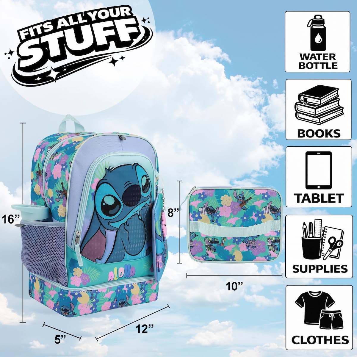 Bioworld Womens Kid Lilo & Stitch Backpack Set (Little Kid/Big Kid) Purple Onesize