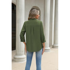 Zeagoo Button Down Shirts For Women 3/4 Length Sleeve Work Tops V Neck Shirts Dressy Casual Business Blouses With Pocket
