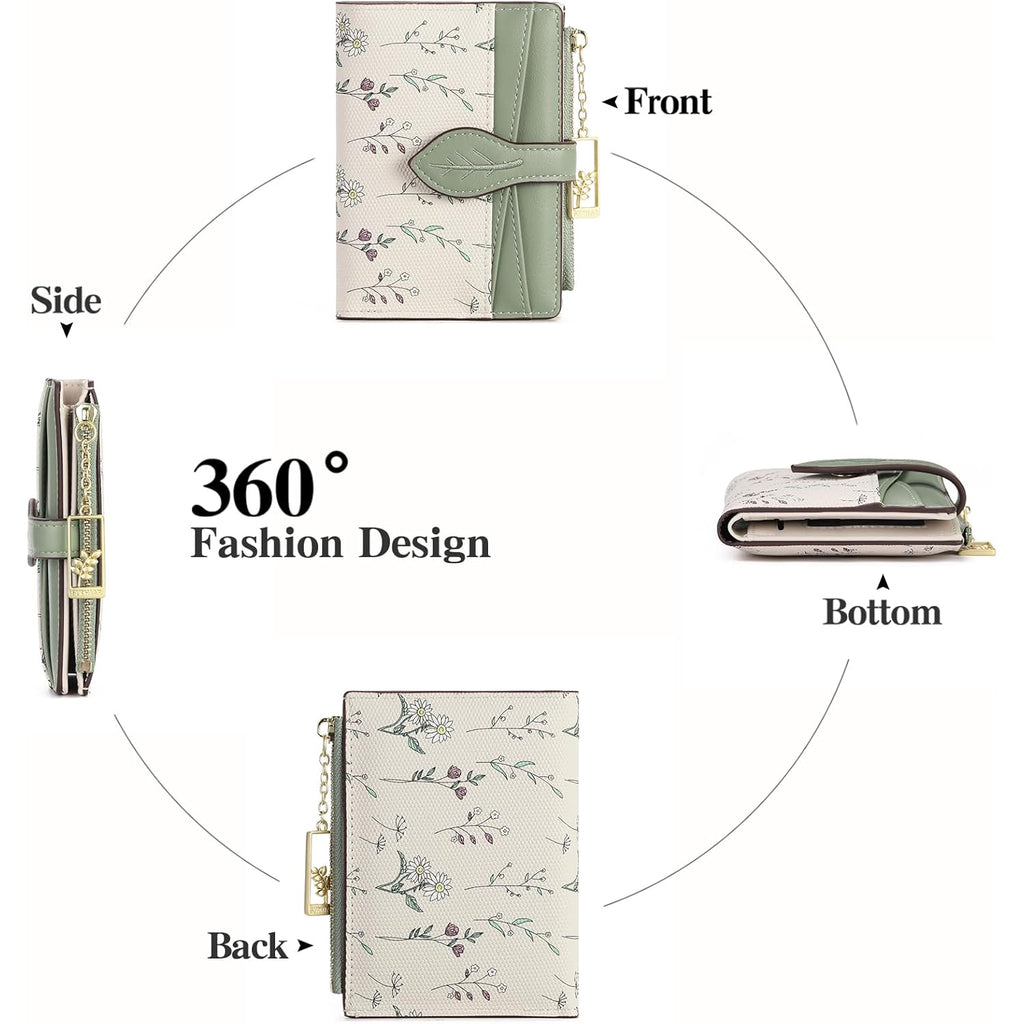 GAEKEAO Small Wallets for Women RFID Blocking Bifold Floral Vegan Leather Wallet Card Holder with Zipper Pocket ID Window