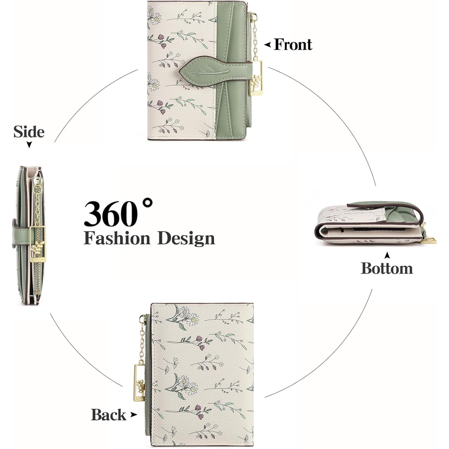 GAEKEAO Small Wallets for Women RFID Blocking Bifold Floral Vegan Leather Wallet Card Holder with Zipper Pocket ID Window