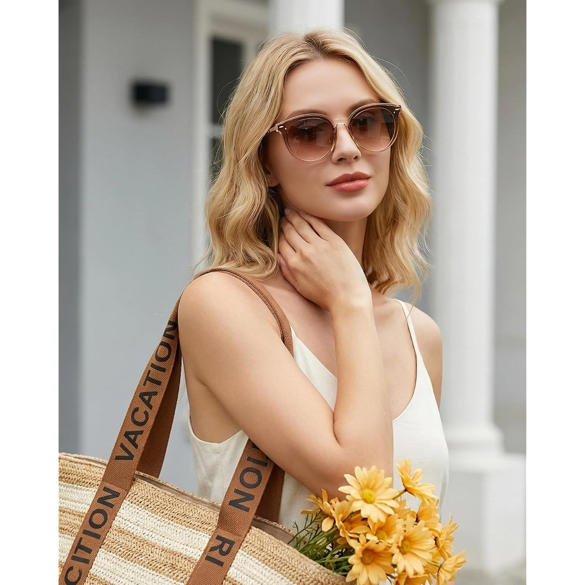 Oversized Round Sunglasses For Women Trendy Retro Vintage Shades Fashion Large Frame Sunnies Uv400 Protection