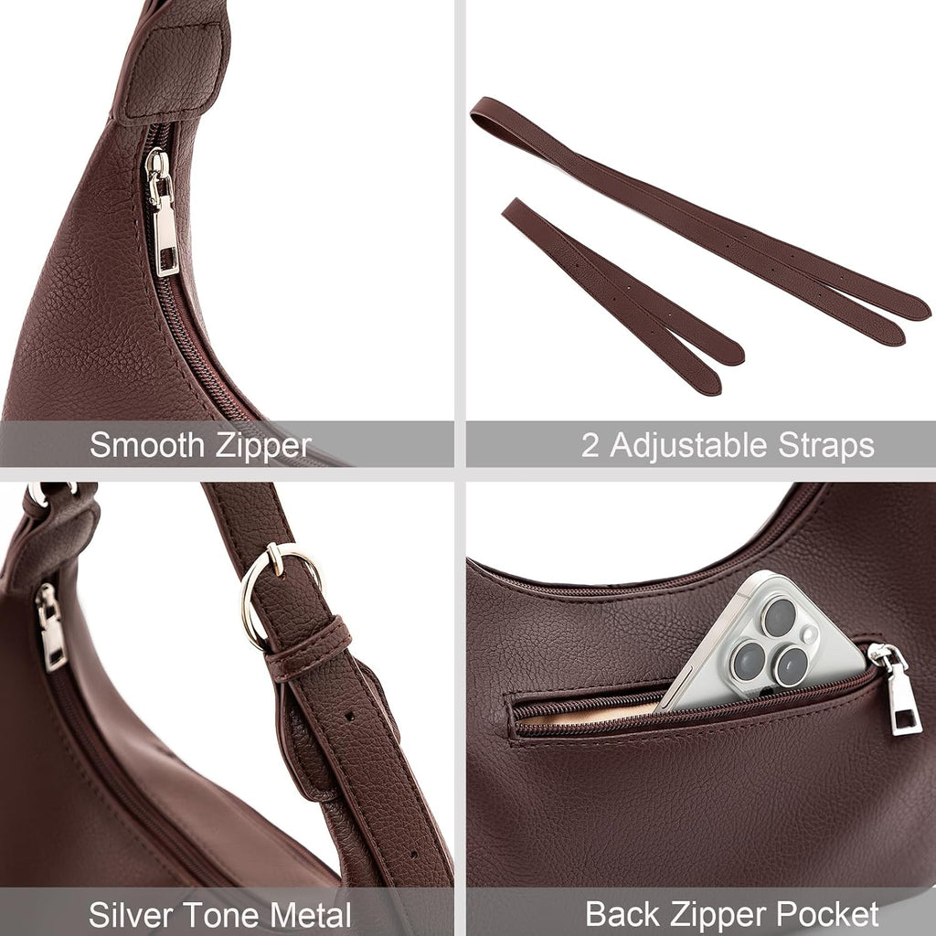 Hobo Bags For Women Soft Vegan Leather Crescent Shoulder Handbag Slouchy Tote Crossbody Purses