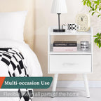 Yoobure Modern Nightstand With Drawer, Bedside Tables, Mid Century Nightstands With Open Storage Shelf, Wood Bedside Table, Small Night Stands For Bedrooms, 2-Tier Night Table