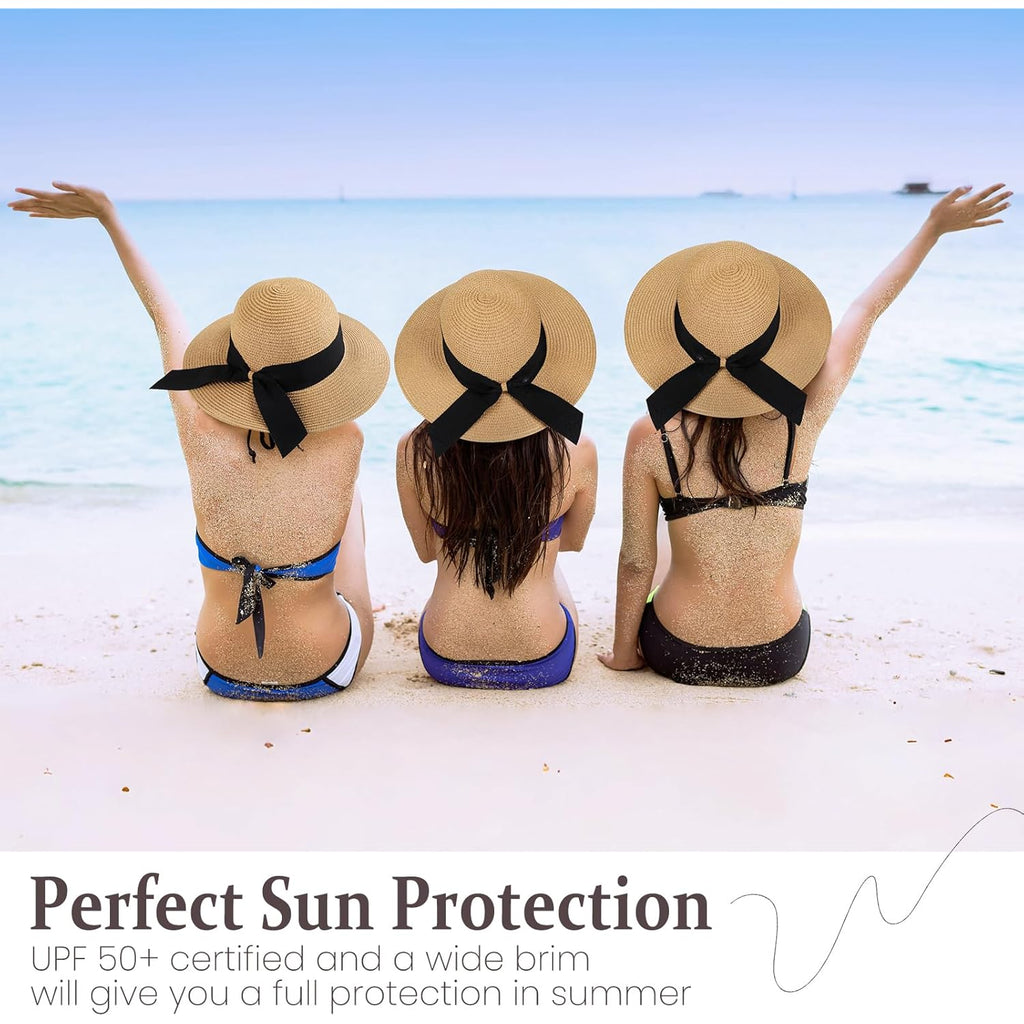 Beach Hats for Women, Sun Straw Hat for Women, UPF 50+ UV Sun Protection Sun Hat Womens, Foldable Floppy Sun Hat