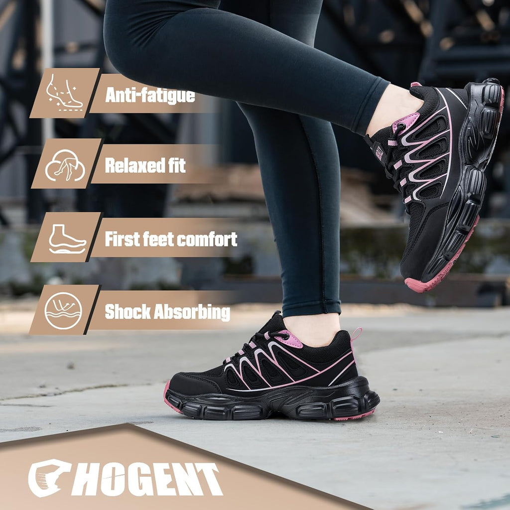 Hogent Steel Toe Shoes For Women Men Wide Non Slip Work Sneakers Indestructible Shoes Lightweight Breathable Construction Sneakers Puncture Proof Ergonomic Design