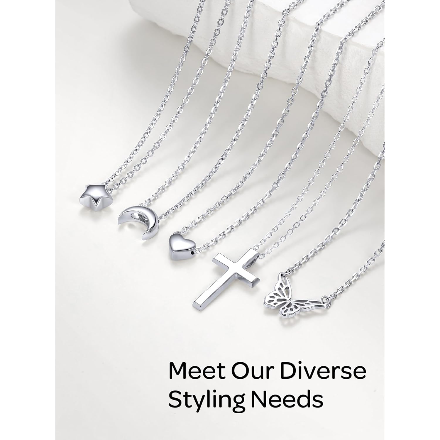 ChicSilver Personalized 925 Sterling Silver Dainty Small Cross/Heart/Butterfly/Star/Moon/Dot/Triangle Pendant Necklace for Women, Silver/Gold/Rose Gold/Black (with Gift Box)