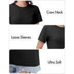 Kinglaman 4 Pack Women Basic T Shirts Tees, Workout Gym Loose Fit Crew Neck Short Sleeve Tshirts Casual Tops