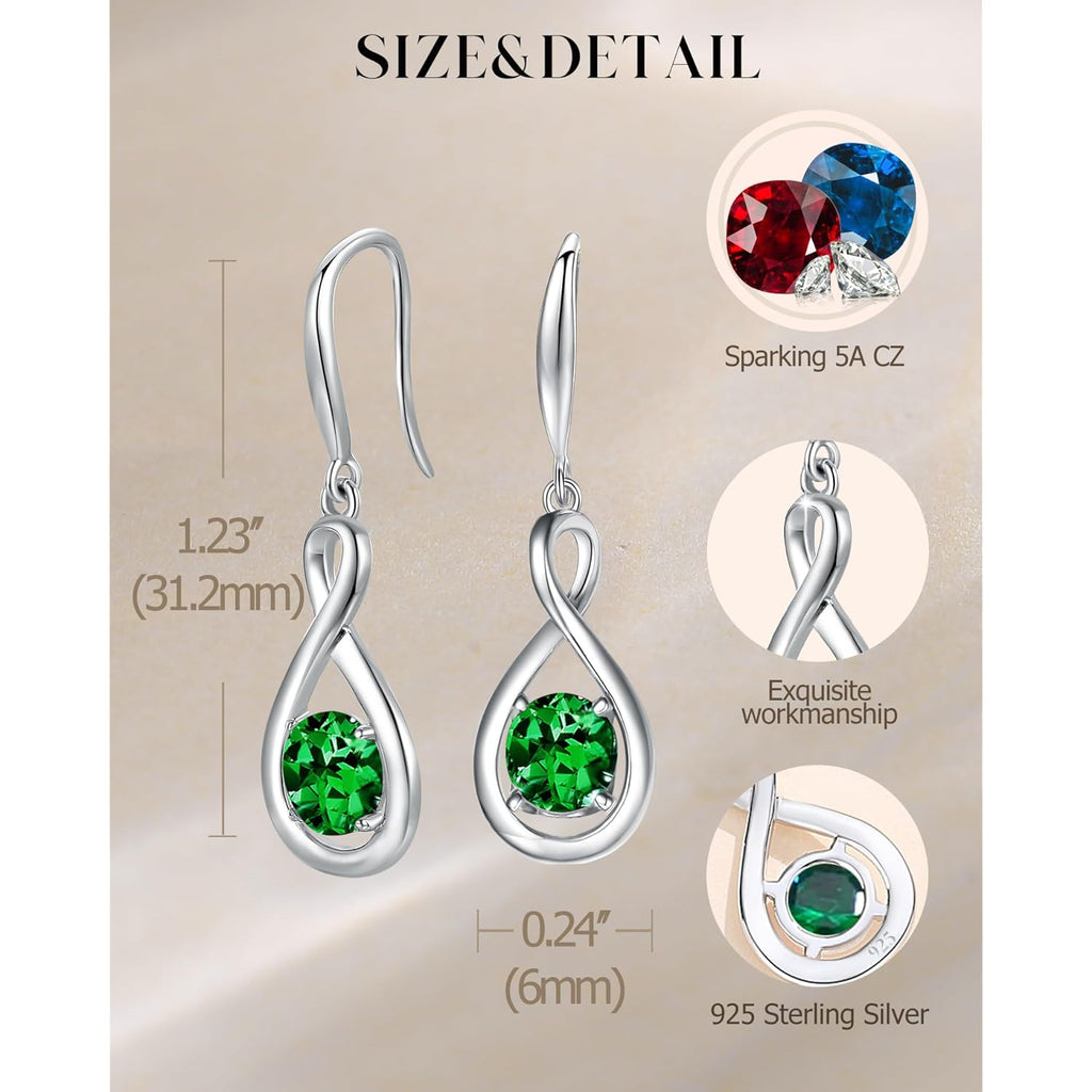 FANCIME Dangle Drop Earrings 925 Sterling Silver Dainty Infinity Round Gemstone Birthstone Jewelry Birthday Mothers Day Gifts for Her Women