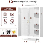 71" Tall Metal Pantry Cabinet, White Kitchen Pantry Storage Cabinet With 4 Adjustable Shelves And Gold Handles, Cupboard For Kitchen, Dining Room, Living Room, Bathroom