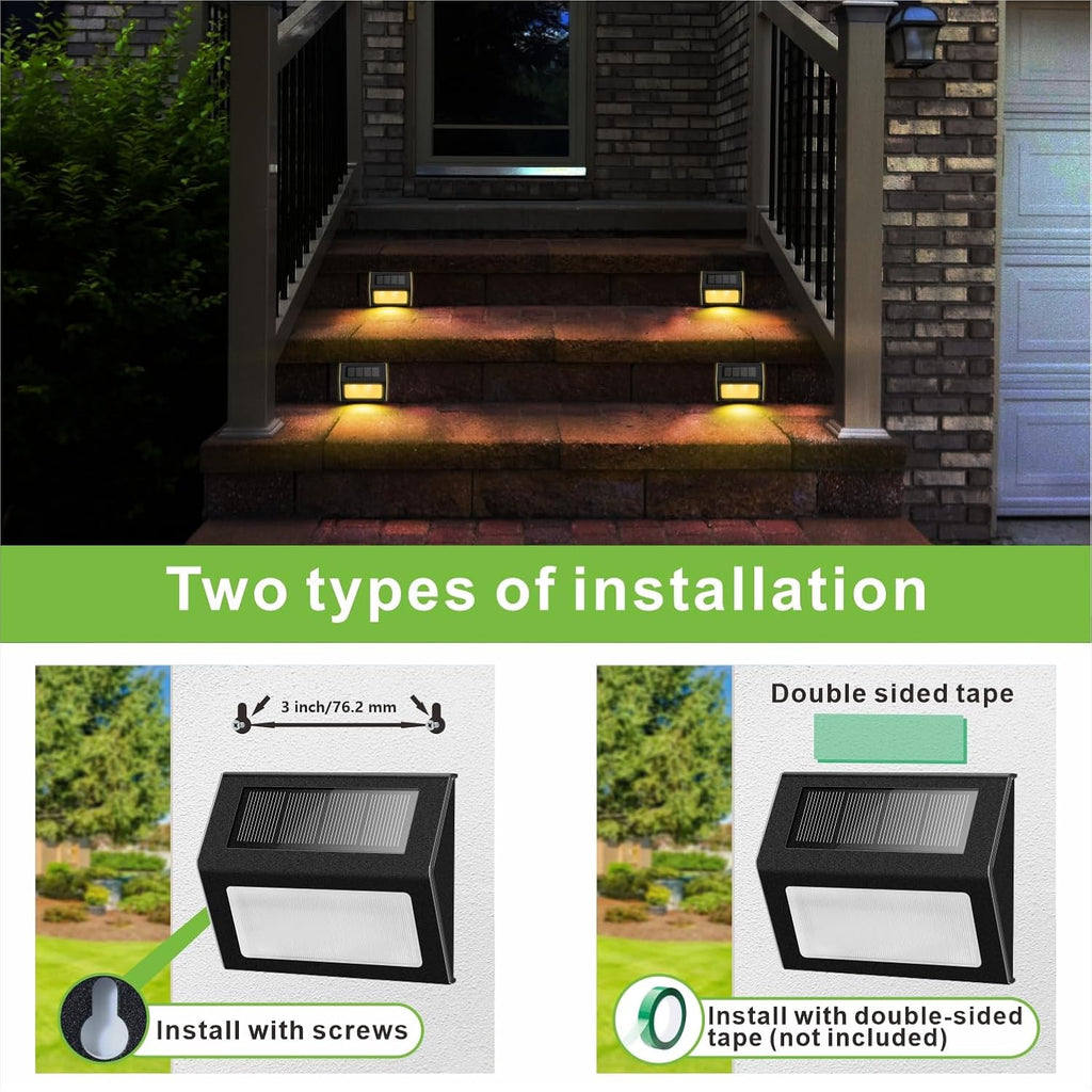Solar Lights For Steps Decks Pathway Yard Stairs Fences, Led Lamp, Rainproof, Black Metal Housing, 6 Pack