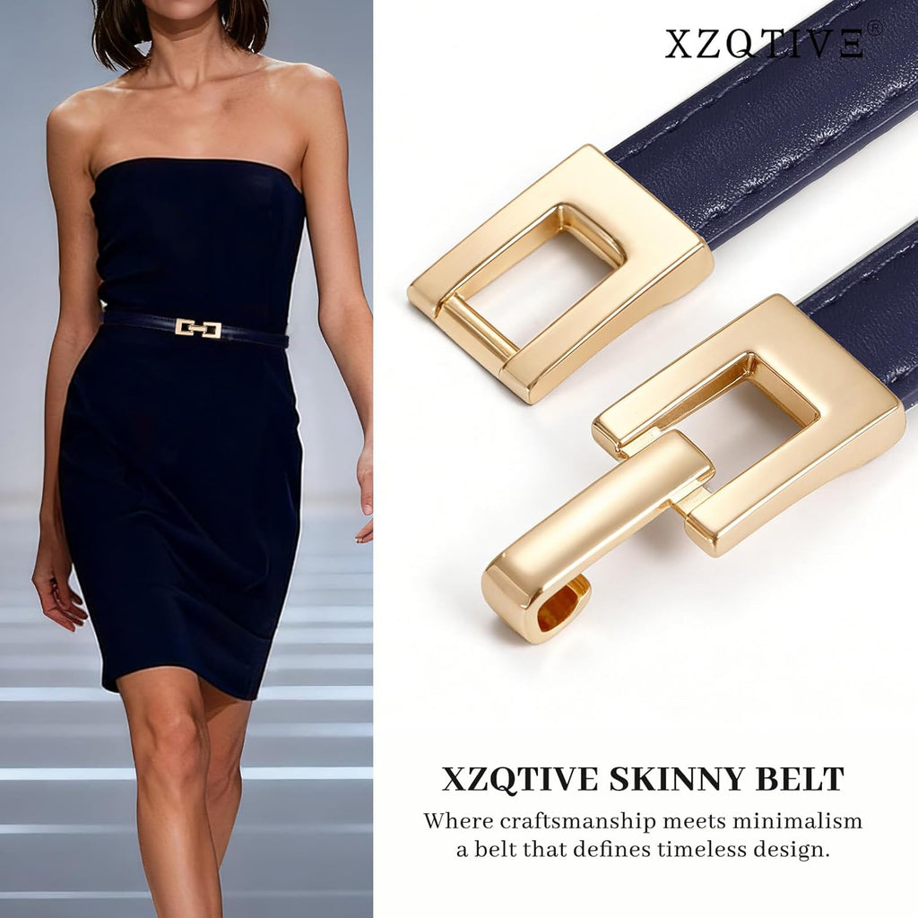 XZQTIVE Women's Thin Leather Belt – Adjustable Casual Office Belt for Dresses Jeans Pants – Gold Buckle, Multi-Color