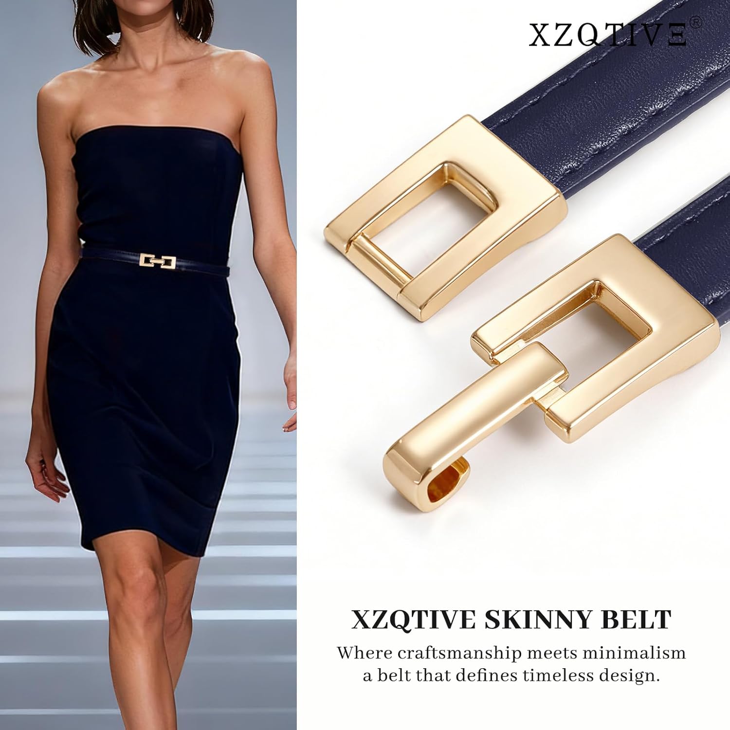 XZQTIVE Women's Thin Leather Belt – Adjustable Casual Office Belt for Dresses Jeans Pants – Gold Buckle, Multi-Color